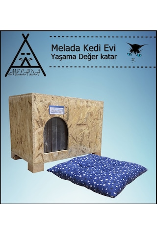 Melada Kedi Evi Dış Ortam Uygun Ahşap Kedi Evi Osb Minderli 61x41x36 Cm