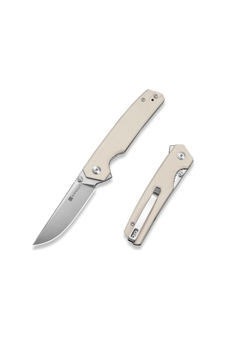 Sencut Stria Milled Ivory G10 Handle Satin Finished D2 Blade Blade Çakı Beyaz