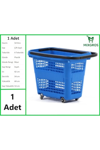 Tekerlekli Plastik Market Alışveriş El Sepeti 54 Litre Mavi 1 Adet
