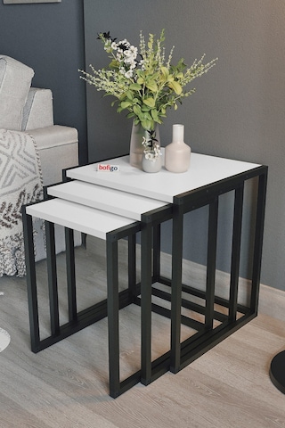 Bofigo 3'lü Metal Zigon Sehpa Zigon Sehpa Orta Sehpa Yan Sehpa Beyaz