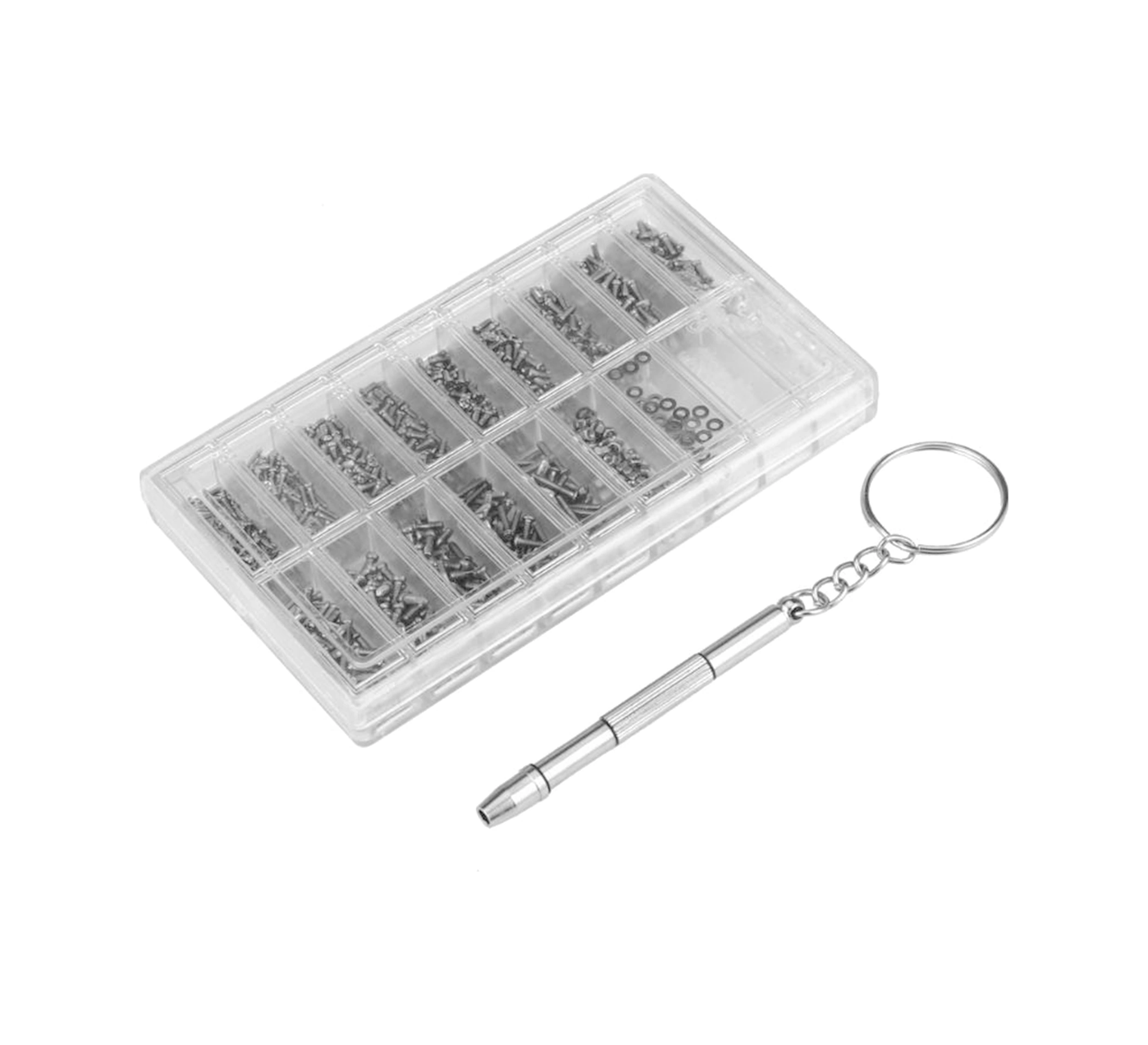 Folinda Gözlük Ve Saat Tamiri İçin 1000 Adet Çeşitli Somun, Yedek Parçalar, Tornavida Ve Pinçerle Bölmeli Kutulu Set