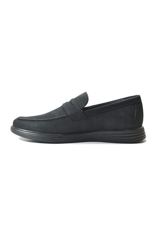 Forex 4042 Deri Nubuk Siyah Anatomik Loafer Casual Erkek Ayakkabı Siyah