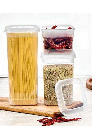 Kapris 3'lü Erzak Kabı Saklama Kabı Beyaz 1700 ML + 1100 ML + 500 ML Beyaz