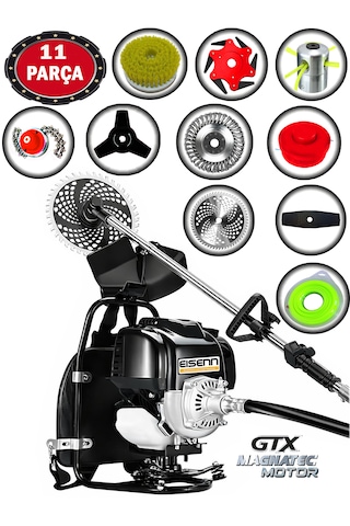 Eisenn German EIS-BR11 Sırt Tipi Benzinli Ot Çalı Çim Biçme Tırpanı + 11 Parça Full Set Halı Yıkamalı