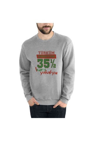 Türküm Doğruyum Karşıyakalıyım Izmir 35,5 Baskılı Gri Erkek Sweat