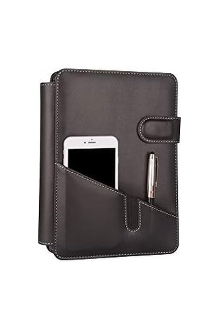 5281 Ajanda Tarihsiz Çizgili 17x24 Ajanda Defter 160 Yaprak Ivory Kağıt Suni Deri Telefon Kılıflı Hesap Makineli Organizer, Siyah Çok Renkli