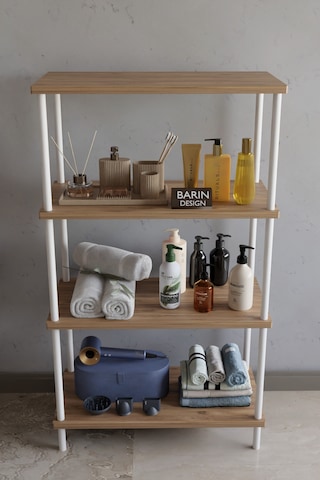 4 Katlı Çevir Kur Metal Gövdeli Banyo Rafı Çok Amaçlı Düzenleyici Organizer Stand Banyo Dolabı Atlantik Çam