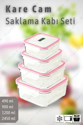 Glasslock Kare Cam Saklama Kabı 4'lü Set