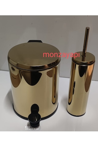 Primanova Cigo Çelik Çöp Kovası 6lt Ve Tuvalet Fırçası Altın