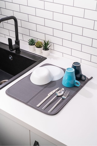 Toptanfoni Bulaşık Matı Süper Emici Bulaşık Kurutma Örtüsü 45x36cm Katlanabilir Bulaşık Matı Antrasit Antrasit - Gri