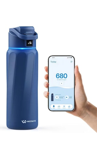 Waterh Boost Akıllı Termos Hidrasyon Takibi Yapan, Yalıtımlı 0,71l / 24oz Akıllı Şişe Koyu Mavi
