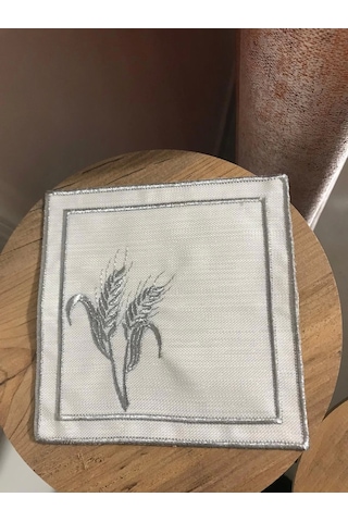 Nivemeshome Başak Nakışlı Gümüş Kare 6 Adet Keten Kokteyl Peçetesi Kahve Yanı Sunumluk Gümüş