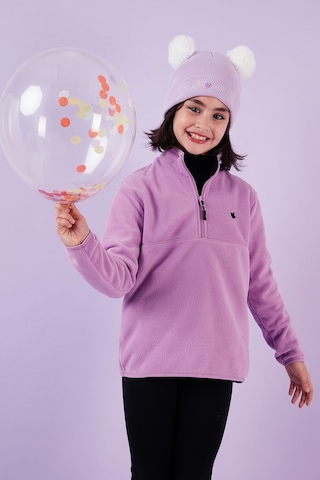 Lela Yumuşak Dokulu Fermuarlı Dik Yaka Şardonlu Kışlık Unisex Çocuk Polar 5905002 Lila