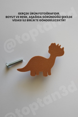 8 Adet - Kahverengi Dinozor Dolap Kulpu - Modern Çocuk, Bebek Odası Mobilya Kulpu Kulp Vidası Dahildir Sarı