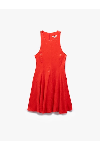 Koton Slim Fit Astarlı Kolsuz Pullu Payetli Halter Yaka Mini Elbise Kırmızı 5sak80089fw Kırmızı