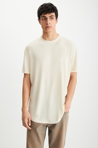 Grimelange Oscar Erkek Comfort Fit Uzun Dökümlü Kumaş Vanilya T-shirt Vanilya