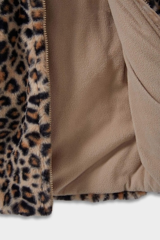 Defacto Kız Bebek Kapüşonlu Leopar Desenli Fermuarlı Pelüş Mont E7993a525aubg744 Bej