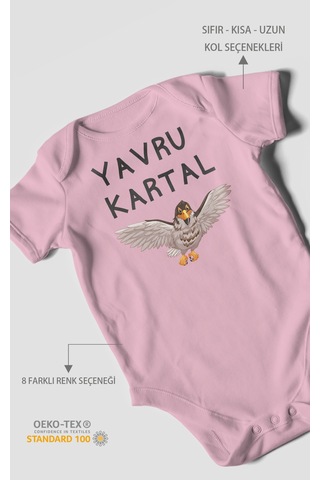 Yavru Kartal Baskılı Bebek Zıbını Çıtçıtlı Body %100 Pamuk Kısa Kol Koyu Pembe