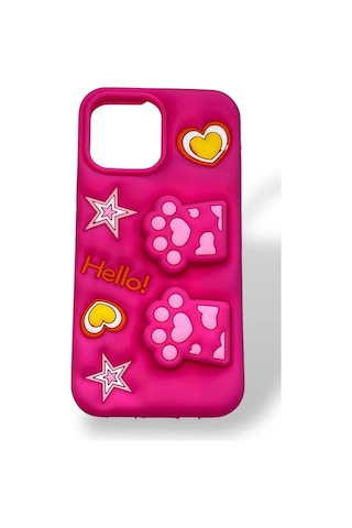 Caş Dekorasyon Pembe Renk Pati Figürlü 13 Pro Max Telefon Kılıfı Pembe