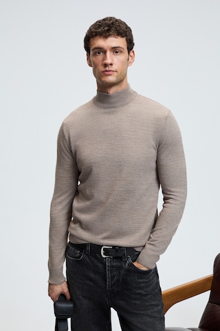 Grimelange REBEL Erkek Yarım Balıkçı Yaka Basic Slim Fit Triko Vizon Kazak
