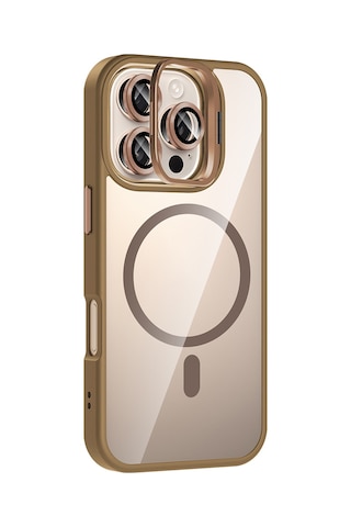 Mobilefix Iphone Uyumlu 16 Pro Max Kılıf Standlı Ve Kamera Lens Hediyeli M-safe Şarj Özellikli Kisamarka Desert Titanyum