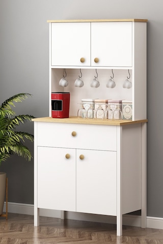 Remy Kahve Köşesi Ahşap Kulplu Çok Amaçlı Dolap Sepet-beyaz Sepet-beyaz