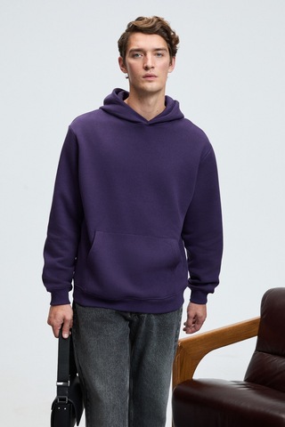 Grimelange AMOS Erkek Yumuşak Kumaşlı 3 İplik Oversize Kapüşonlu Kanguru Cepli Mor Sweatshirt