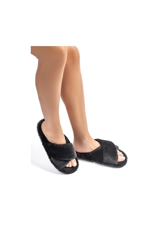 Twigy Twıgy Tw Çapraz Peluş Siyah Kadın Ev Terlik 36/41 Siyah