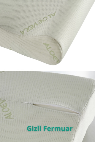 Rudu Aloevera Yastık Kılıfı Çift Taraflı Visco Visko 51x41x13-11cm Beyaz - Yeşil