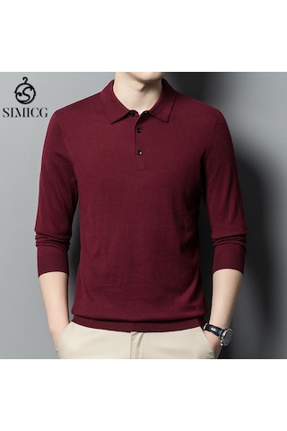 Yeni Erkek Düz İnce Yün Kazak Kırmızı Kırmızı