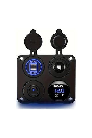 Boatshop1 Mavi 1 Adet 4lü 12v Cift Usb Sarj Cihazi Led Voltmetre Vida Ve Dubel İle Kolay Montaj Karavan Araba Tekne Icin