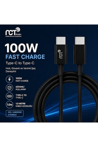 Nct Plus+ Usb-c Type-c To Type-c 100w Hızlı Şarj Kablosu 1m Pd Destekli Siyah 100 Cm