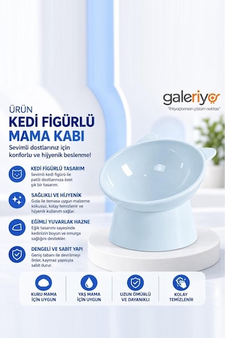 Galeriyo Kedi Figürlü Mama Kabı Mavi Mavı