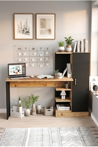 Yurudesign Laura Kitaplıklı Çalışma Masası Atlantik Çam Siyah Ct2