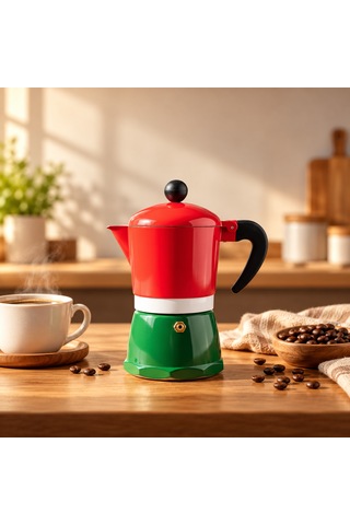 Retro Renkli Moka Pot 6 Fincan Kahve Demleyici