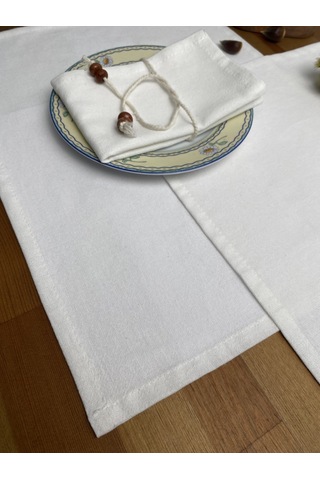 Wellstil 6'lı Premium Keten Beyaz Amerikan Servisi 35 X 45 Beyaz