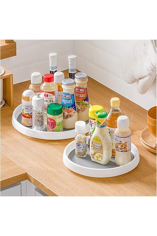 Mutfak Depolama İçin 2 Adet Döner Baharat Rafı 2 Boyut Plastik Tabanlı Yuvarlak Disk 25 Cm Ve 30 Cm Dolaplarla Uyumlu -