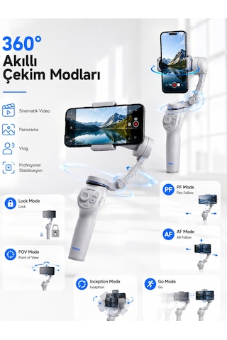 3 Eksen Telefon Sabitleyici Yayın Vlog Video Çekimi İçin Profesyonel Gimbal