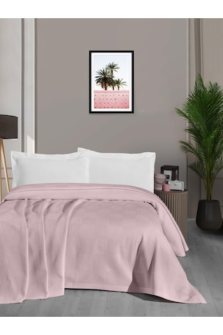 Mulberry Waflle Desenli Pike Waflle Battaniyesi %100 Pamuk Kalın İplik Yumuşak Tek Kişilik 170 x 240 Pembe