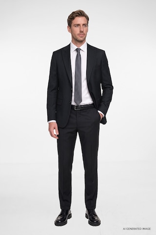 AC&Co / Altınyıldız Classics Erkek Sıyah Slim Fit Dar Kesim Kırlangıç Yaka Kapak Cepli Yelekli Takım Elbise Siyah