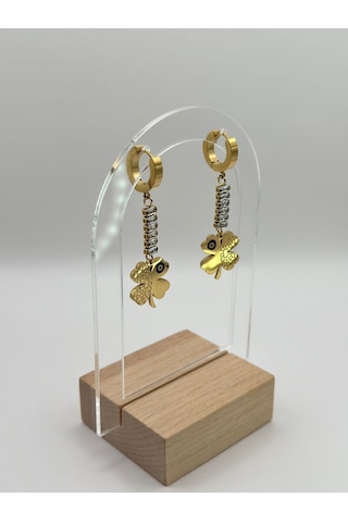 Arnes Jewelry Çelik Zirkon Taşlı Yoncalı Küpe Ar345nes Gold