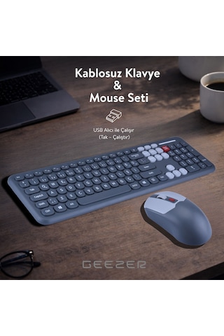 Soft Touch Kablosuz Klavye Mouse Set Gri + Beyaz Renk Smk-687 Diğer
