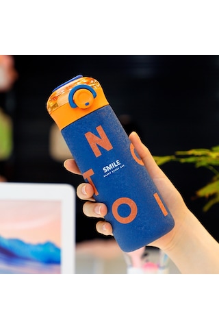 Tuomeng Yeni Sıçrama Kapaklı Yalıtımlı Su Bardağı Buzlu Uygun Düşme Önleyici İngiliz Bardağı 350ml C Mavi