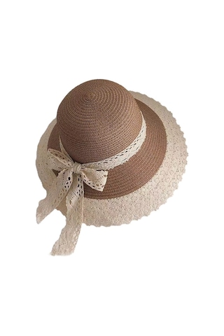 Dantel Detaylı Plaj Şapkası, Hasır Güneşlikli Yaz Aksesuarı, Şık Ve Rahat Kumsal Şapkası Yeşil