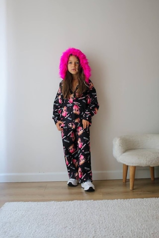 Kız Çocuk Peluş Kapüşonlu Alt Üst Sportif Eşofman Takımı Fermuar Kapamalı Pembe