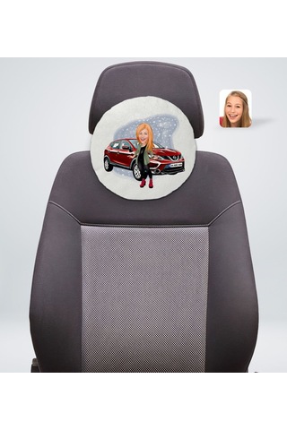 Kişiye Özel Plakalı Kadın Nissan Qashqai Karikatürlü Yuvarlak Ara (503989026)