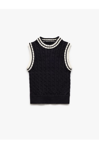 Koton Bisiklet Yaka Kolsuz Çizgili Triko Süveter Lacivert 5skg90055ht Lacivert