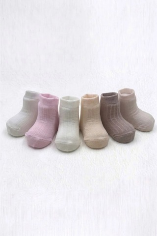 Cocole Socks Kız Bebek Soket Çorabı Kraft Kutulu 6'lı Set Pamuklu 0-1 Yaş Fitilli Çok Renkli