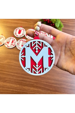 Büro Ev Partisi İçin 11harf Kırmızı Beyaz İpli Mutlu Yıllar Ahşap Yılbaşı Ağaç Süsü