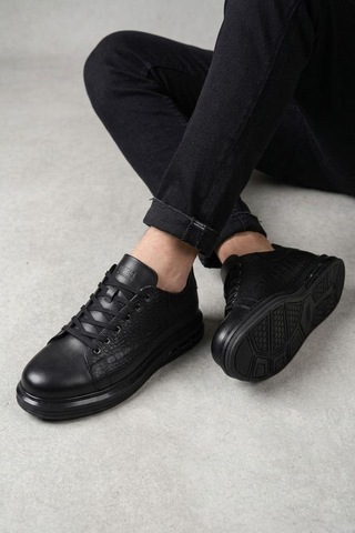 Papuçcity Pisagor Ps-01209 Erkek Hakiki Deri Sneakers Spor Ayakkabı Siyah